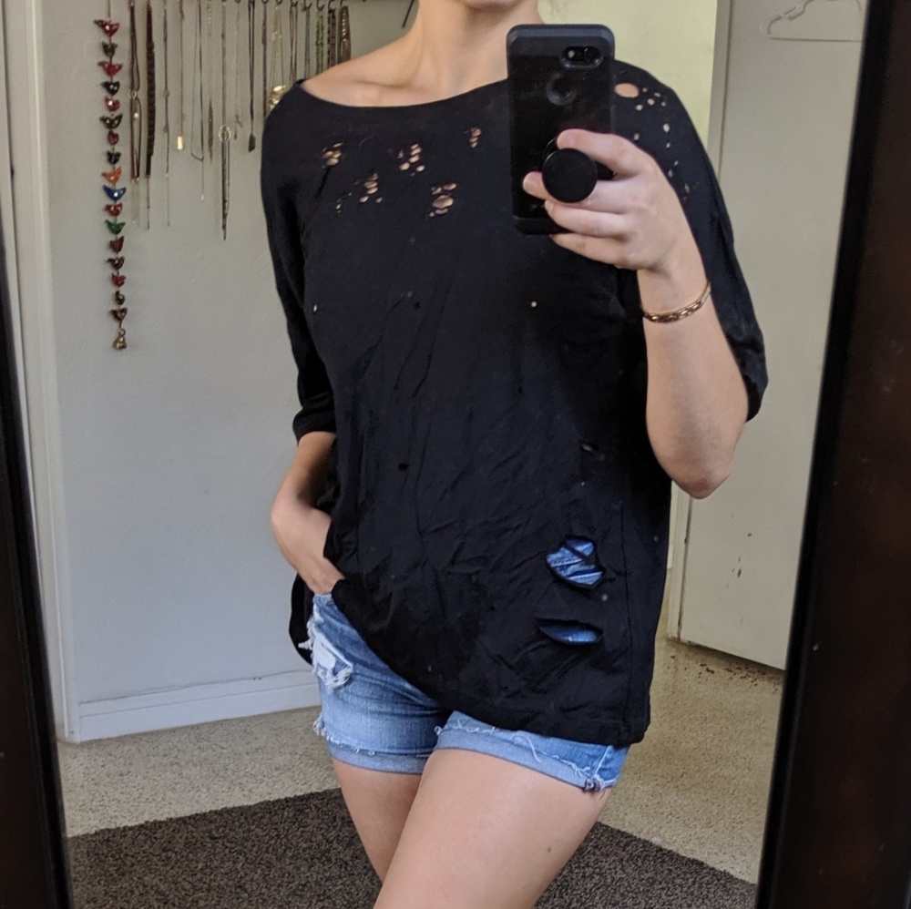 Black Distressed Tee